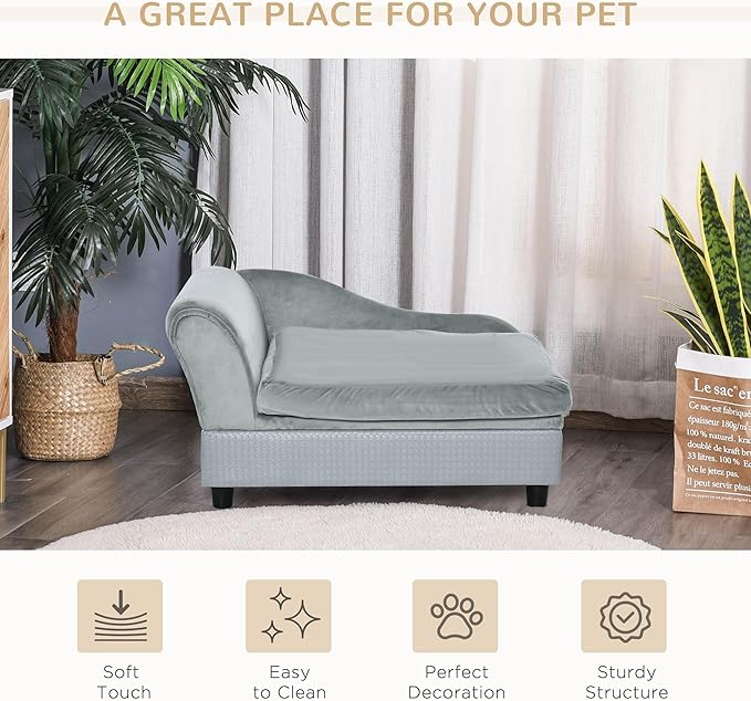 PawHut Luxury Fancy Dog Couch with Hidden Storage, Small Dog Sofa Bed with 2" Soft Foam, Modern Pet Furniture for Puppies &amp; Little Breeds, Pale Gray