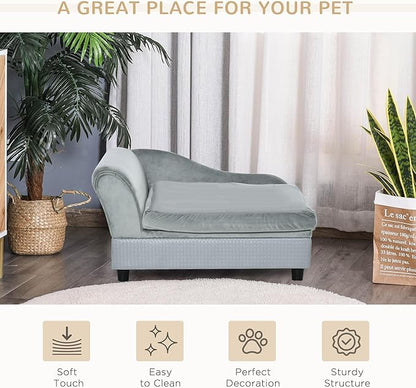 PawHut Luxury Fancy Dog Couch with Hidden Storage, Small Dog Sofa Bed with 2" Soft Foam, Modern Pet Furniture for Puppies &amp; Little Breeds, Pale Gray