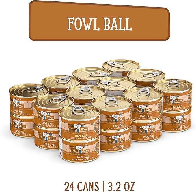 Weruva Cats in The Kitchen, Fowl Ball with Chicken &amp; Turkey Au Jus Cat Food, 3.2oz Can (Pack of 24)