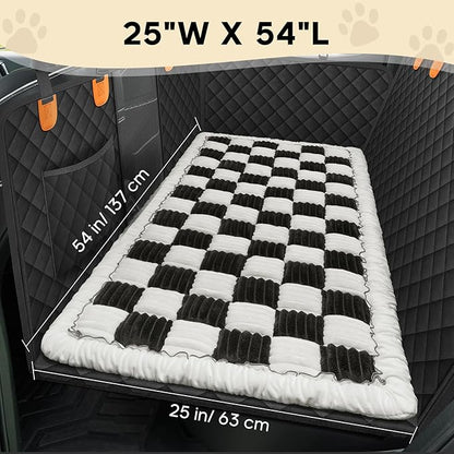 Backseat Pet Bed Mat, Non-Slip Plaid Dog Bed for Car Back Seat, Flannel Backseat Dog Bed, Fit for Backseat Extenders and Trucks SUVs (Black&amp;White, 24.8x54 inch)
