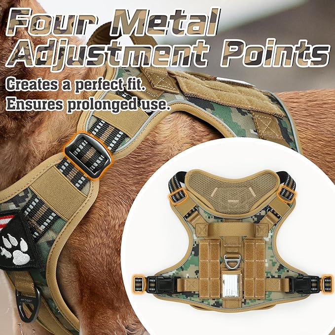 rabbitgoo Tactical Dog Harness for Large Dogs, No Pull Military Service Vest with Handle &amp; Molle, Easy Control for Training Walking, Adjustable Reflective Straps, Brown camo, XL