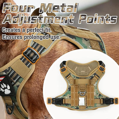 rabbitgoo Tactical Dog Harness Medium Sized Dog, No Pull Military Service Vest with Handle &amp; Molle, Easy Control for Training Walking, Adjustable Reflective Straps, Brown camo, M