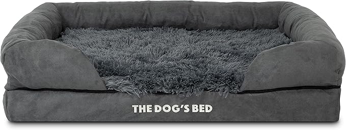 The Dog’s Bed, Medium Grey Faux Fur 30x23.5, Memory Foam, Pain Relief: Arthritis, Hip &amp; Elbow Dysplasia, Post Surgery, Lameness, Supportive, Calming, Washable Cover, Veterinary Approved