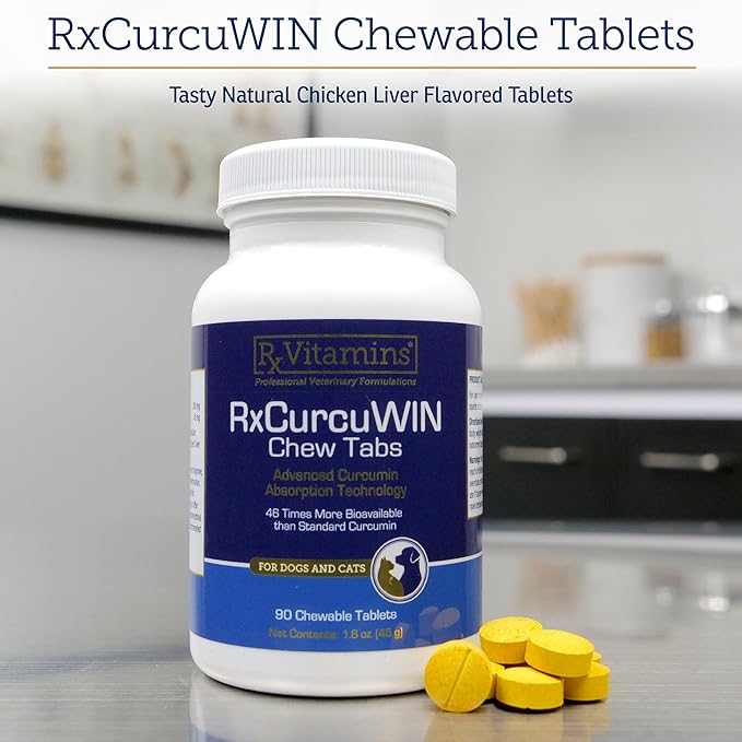 Rx Vitamins CurcuWIN - Curcumin for Dogs &amp; Cats - Vitamins and Supplements, Allergy Relief - Provides Immune Support &amp; Aids Digestive Support - Joint Supplement - 90ct