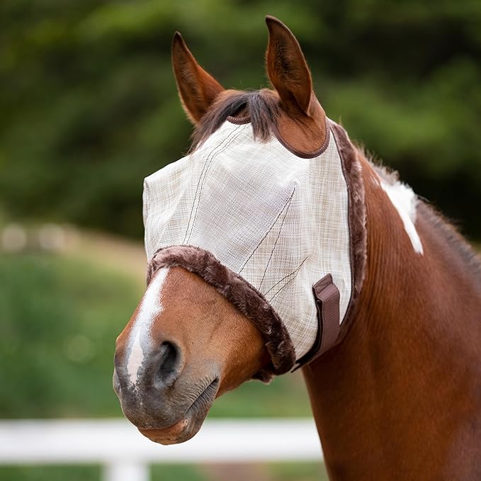 Kensington UV Fly Mask with Fleece Trim - Protective Mask with Dual Ear Opening &amp; Forelock Freedom - Large, Desert Sand