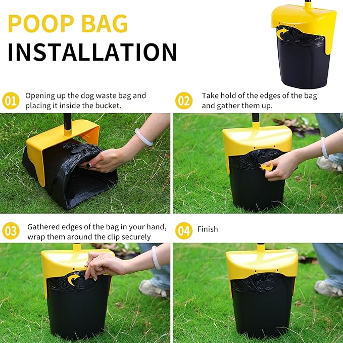 Pooper Scooper Large Swivel Bin &amp; Rake with 160 Waste Bags,Heavy Duty Dog Pooper Scooper with Bag Attachment for Large Small Dogs, Long Handle Poop Scooper with Lid for Yard, Grass, Gravel (Yellow)
