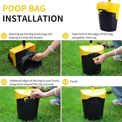 Pooper Scooper Large Swivel Bin &amp; Rake with 160 Waste Bags,Heavy Duty Dog Pooper Scooper with Bag Attachment for Large Small Dogs, Long Handle Poop Scooper with Lid for Yard, Grass, Gravel (Yellow)