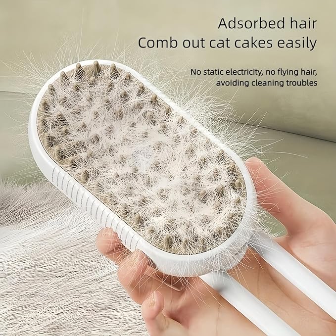 Brown+Essence 3 in 1 Steamy Pet Brush - Spritz Defur Comb for Cats &amp; Dogs Grooming Tool (Brown+Essence)