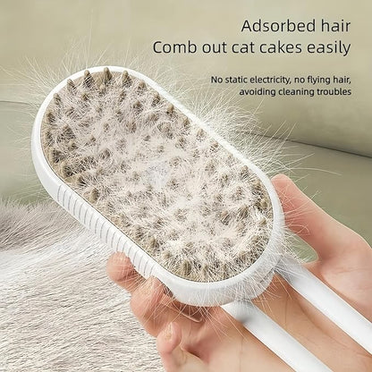 Puffease Cat Steam Brush, Spritz Defur Comb for Cats, Quick &amp; Easy Pet Hair Remover, Massaging &amp; Deshedding - Anti-Static, Moisturizing, USB Rechargeable for Dogs &amp; Cats (Brown)