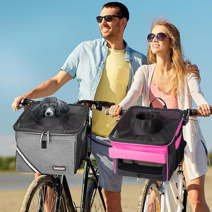Pet Carrier Bicycle Basket Bag Pet Carrier/Booster Backpack for Dogs and Cats with Big Side Pockets,Comfy &amp; Padded Shoulder Strap,Travel with Your Pet Safety（Titanium）