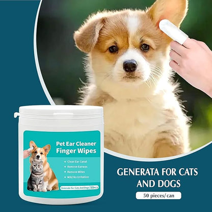 Ear Wipes for Dogs &amp; Cats - Comfortable Finger Design, Gentle Ear Wax, Debris, and Dirt Cleaning | 50-Count Pack