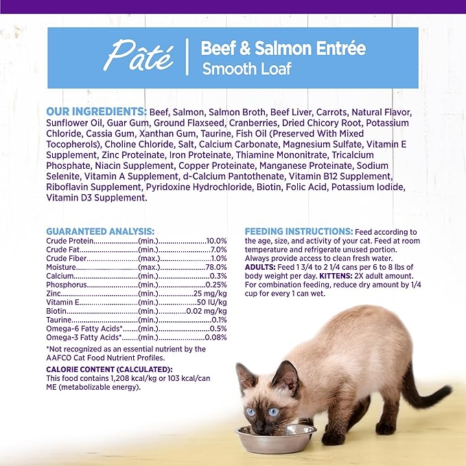 Wellness Complete Health Pate Adult Wet Cat Food, Natural, Protein-Rich, Grain Free, 3 Ounce, 24 Pack, (Beef &amp; Salmon)