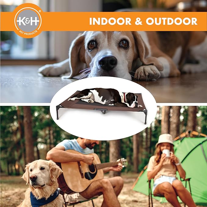 K&amp;H Pet Products Outdoor Elevated Dog Cot, Breathable Cooling Elevated Cot Hammock Pet Bed for XL Dogs, Washable Mesh Cover, Raised Metal Frame, Collapsible, Portable - Jumbo 56 X 38in Chocolate