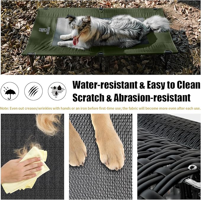 ONETIGRIS Elevated Dog Bed, Outdoor Dog Cod Large Raised Dogs Bed with Chew Proof Mesh, No-Slip Portable Dogs Cot Bed for Indoor &amp; Outdoor Portable (Green, Large)