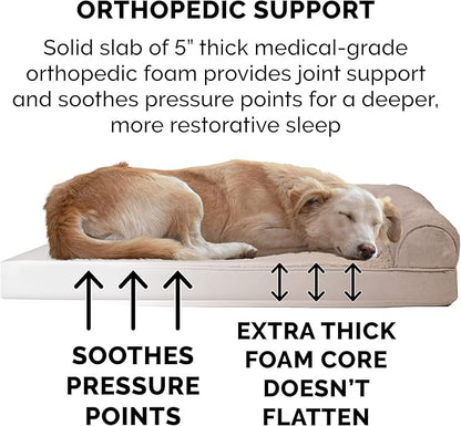 Furhaven Orthopedic Dog Bed for Large Dogs w/ Removable Bolsters &amp; Washable Cover, For Dogs Up to 125 lbs - Plush &amp; Suede Sofa - Almondine, Jumbo Plus/XXL