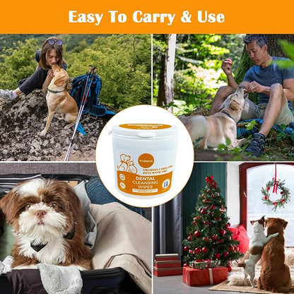 Dog Dental Wipes, Pet Dental Finger Wipes for Dogs &amp; Cats, Dog Teeth Cleaning Wipes, Reduce Plaque &amp; Tartar Buildup, Fresh Breath, Protect Gums, Dog Ear Cleaner Wipes Remove Wax, Coconut Scent, 50Pcs