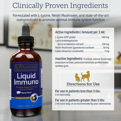 Rx Vitamins Liquid Immuno Dog &amp; Cat Immune Support - Reishi Mushroom Supplement for Dogs &amp; Cats Plus L-Lysine for Cats - Ideal Dog Eye Supplements, Immunity Booster Cat Supplements - 4 oz