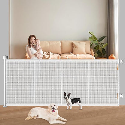 Pawtners Retractable Baby Gates Extra Wide, 41" Tall Extends up to 71" Wide, Dog Gate Indoor with for Stairs, Pet Gate with Support Rods for Doorways Hallways Indoor &amp; Outdoor-White
