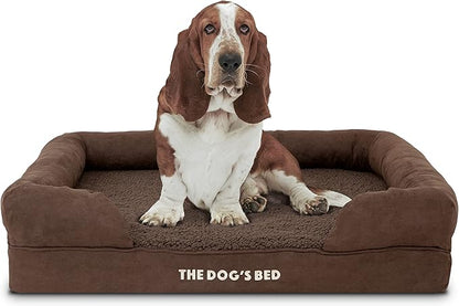 The Dog’s Bed, Large Brown Plush 36x27, Memory Foam, Pain Relief: Arthritis, Hip &amp; Elbow Dysplasia, Post Surgery, Lameness, Supportive, Calming, Waterproof Washable Cover, Veterinary Approved