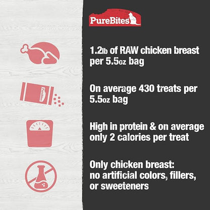 PureBites Chicken Freeze Dried Cat Treats, 1 Ingredient, Made in USA, 5.5oz