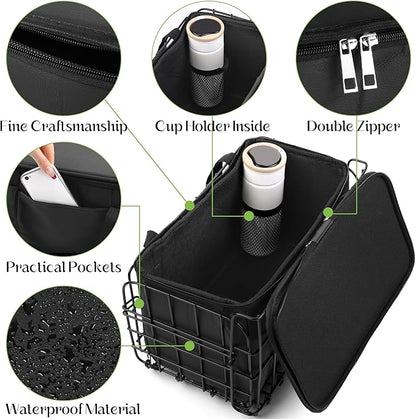 Aodaer Bike Basket with Removable Liner Bag Cargo Net Large Folding Bike Basket Quick Release Metal Ebike Basket Bicycle Storage Basket for Carrying Fruit &amp; Grocery Pets Dogs