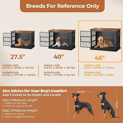 VOPEAK 46" Dog Crate Furniture, Chew Resistant Large Dog Crate for Medium Large Dogs, Heavy Duty XL Dog Crates Dog Kennel Cage Indoor with Double Doors, End Table for Bedroom Living Room, Black