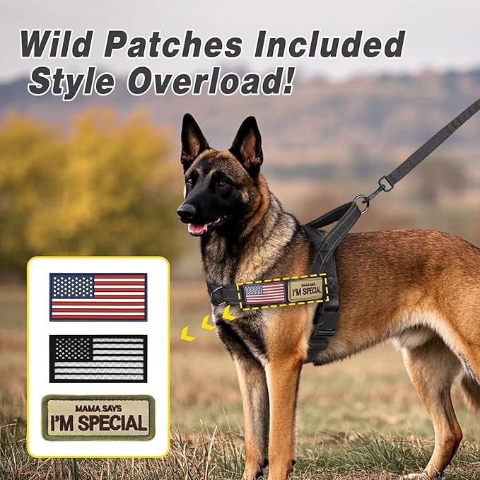 Forestpaw No Pull Dog Harness - Soft Flannel Padded Tactical Dog Vest Harness with Quick Release Buckle, Adjustable Reflective Pet Harness for Medium Large Dogs Walking Training,Black L
