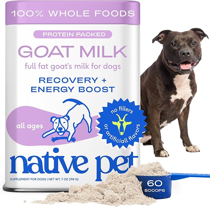 Native Pet Goat Milk for Dogs - Organic Goat Milk Powder for Dogs and Cats - Puppy Formula Dairy Replacement Packed with Protein &amp; Vitamins for Immunity, Recovery &amp; Growth for Active Pups - 60 Scoops