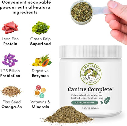 Wholistic Pet Organics Canine Complete - Dog Multivitamin Powder - 8 Oz - Daily Dog Vitamins and Supplements for Homemade Food - Immune System, Skin, Coat &amp; Overall Health - Small and Large Breed