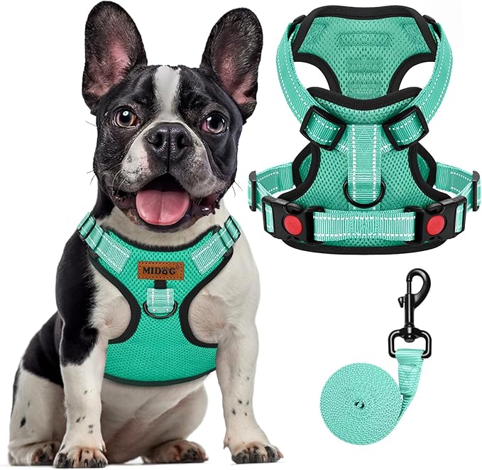MIDOG No-Pull Dog Harness | Adjustable &amp; Reflective Pet Harness Leash Set for Small Medium Large Dogs Walking, Training| No Choke, Front Clip, Soft Padded Vest with Easy Control Handle - Green, M