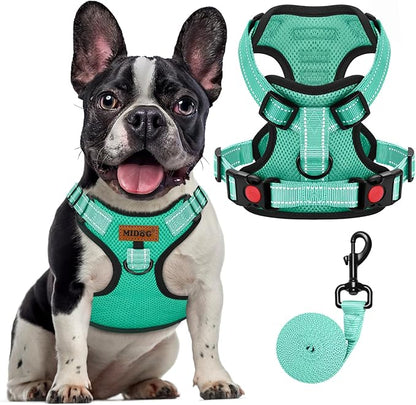 MIDOG No-Pull Dog Harness | Adjustable &amp; Reflective Pet Harness Leash Set for Small Medium Large Dogs Walking, Training| No Choke, Front Clip, Soft Padded Vest with Easy Control Handle - Green, M