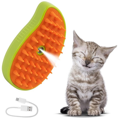 Cat Steam Brush for Shedding, Steamy Grooming Comb with Anti-Static Spray for Cats &amp; Dogs, Gentle Defur Comb for Tangled &amp; Loose Hair, Ergonomic Pet Mist Brush Design, Cepillo de Vapor para Gato Perro