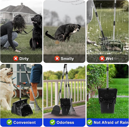 Dog Poop Scooper with 20 Bag Attachment Long Handle Swivel Bin, Rake &amp; Spade Heavy Duty Easy to Clean Pooper Scooper for Large Medium Dogs Pet Waste Removal Solution for Yard, Grass, Gravel