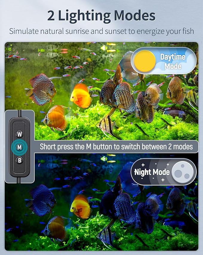 Pawfly 33W Aquarium LED Light for 48 to 54 Inch Fish Tanks Extendable Fish Tank Light with Full Spectrum Brilliant White Blue Red Lights with Daytime &amp; Night Modes and Adjustable Brightness