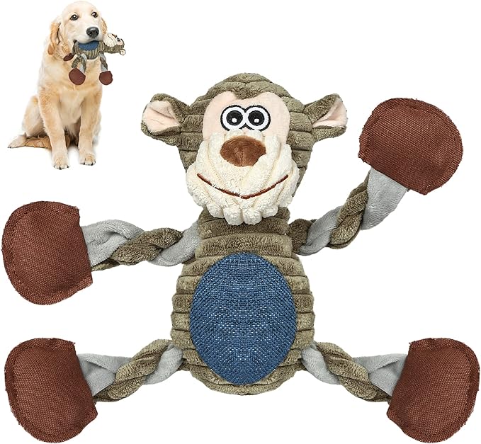 Dog Toys for Large Dog - Plush Squeaky Medium &amp; Small Dog Toys - Stuffed Animals Puppy Toys - Funny Cute Dog Toys for Dog Birthday Presents (Monkey)