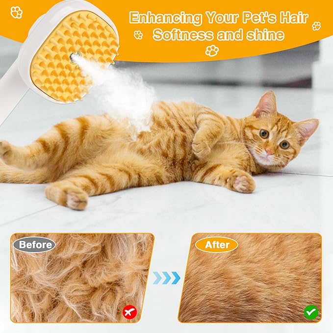 3-in-1 Cat &amp; Dog Steam Brush – USB Rechargeable Spray Grooming Comb with Silicone Teeth – Anti-Static, Shedding Control &amp; Massaging for All Hair Types Long/Short Hair Pets (Green)