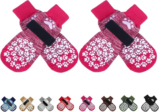EXPAWLORER Anti Slip Dog Socks to Prevent Licking Paws, Dog Shoes for Hot Pavement, Dog Booties for Small Medium Large Senior Dogs, Traction Control Boots &amp; Paw Protectors for Hardwood Floors Rose