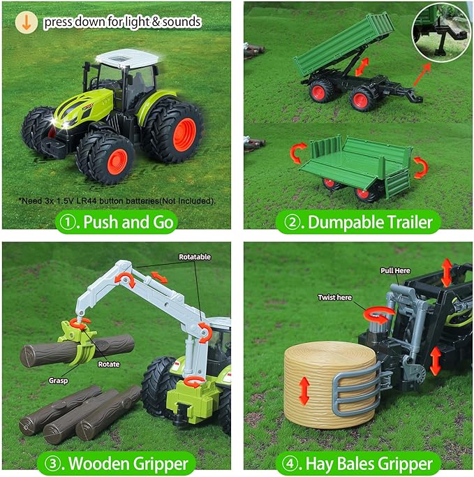 46Pcs Farm Toys, Tractor Toy w/Lights &amp; Sound, Farm Animals Toys for 3 4 5 6 7 8+ Year Old Toddler Girls Boys Kid, Figures Farmer Vehicle Truck Fence Farm Playset Educational Learning Toys