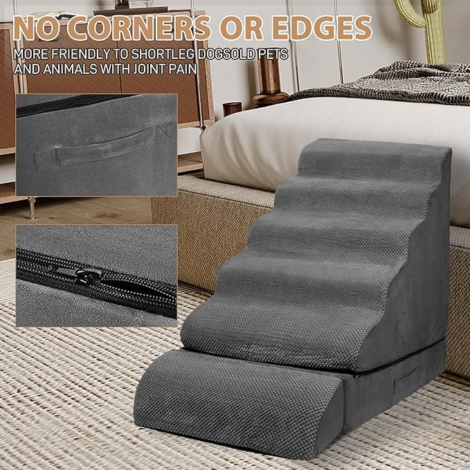 Soft Dog Stairs &amp; Steps for High Beds 24-28 Inches Tall for Small Dogs, LitaiL Pet Stairs/Steps for Beds 28 Inches High, Non-Slip Dog Ramps for Older Cats