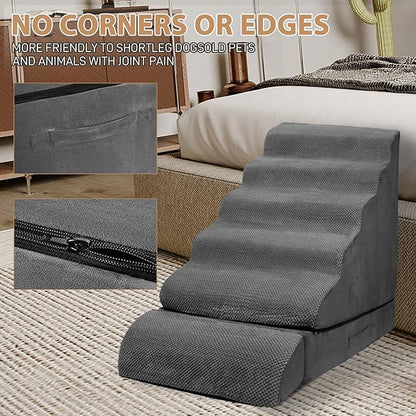 Soft Dog Stairs &amp; Steps for High Beds 24-28 Inches Tall for Small Dogs, LitaiL Pet Stairs/Steps for Beds 28 Inches High, Non-Slip Dog Ramps for Older Cats