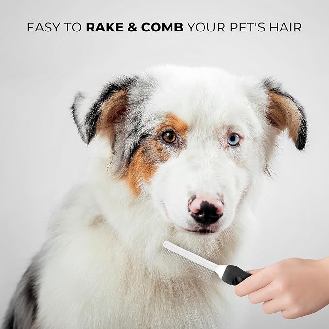 POODLIE Poodle Pet Dog Combs for Grooming Matting - Metal Comb for Dogs with Long &amp; Short Stainless Steel Teeth - Dematting Comb for Cats to Remove Matted Hair &amp; Knots, Black