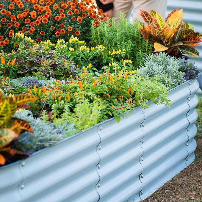 Vego garden Aluzinc Raised Garden Bed Kits, 17" Tall 6 in 1 Modular Metal Raised Planter Bed for Vegetables Flowers Patio Ground Planter Box, Sky Blue