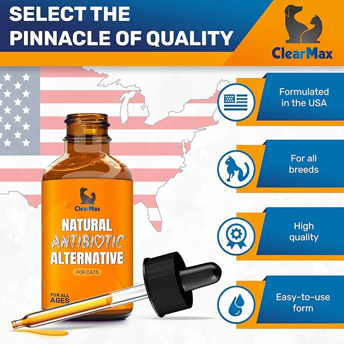 Cat Antibiotic to Help with Cough &amp; Allergies – Antibiotics for Cats to Aid with UTIs and Digestive Moments – HIPS &amp; Joints Support – Attractive Chicken Taste – 2 Oz Bottle
