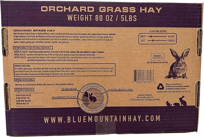 Blue Mountain Hay | Fresh Orchard Grass Hay (5 Pounds) | High Fiber, Soft &amp; Leafy | High-Altitude Hay Pet Food for Rabbits, Guinea Pigs, Chinchillas, Hamsters, and Other Small Pets