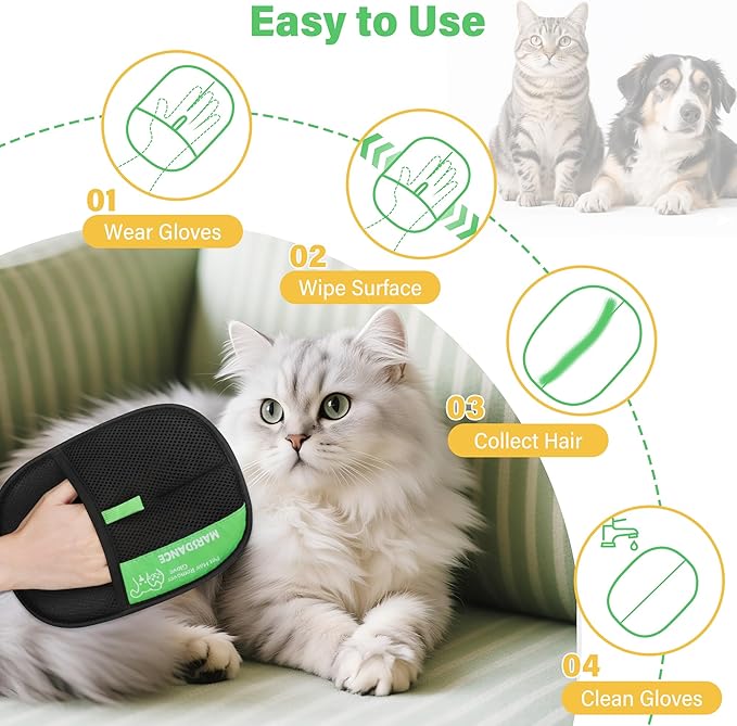 Pet-Hair-Removal-Glove Reusable Electrostatic-Gloves-Pet-Hair-Remover for Furniture, Couch, Carpet,Car Seat Pet-Hair-Remover-Tool for Dogs &amp; Cats Hair Remover Mitt Pet-Double-Sided-Grooming-Glove 1Pcs