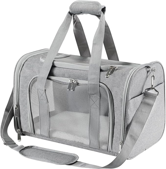 Roaringkitty Travel in Style: Portable Pet Carrier for Small Pets up to 15 Lbs- Airline Approved, Collapsible &amp; Comfortable cat/Puppy Soft Sided Bag (Grey)