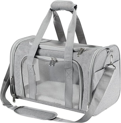 Roaringkitty Travel in Style: Portable Pet Carrier for Small Pets up to 15 Lbs- Airline Approved, Collapsible &amp; Comfortable cat/Puppy Soft Sided Bag (Grey)