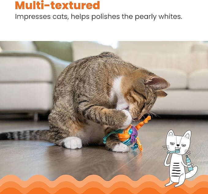 Catstages Catnip Tons of Tails – Interactive Catnip Dental Chew Toy for Cats with Rope, Ribbon &amp; Cotton for Batting, Chasing &amp; Chewing