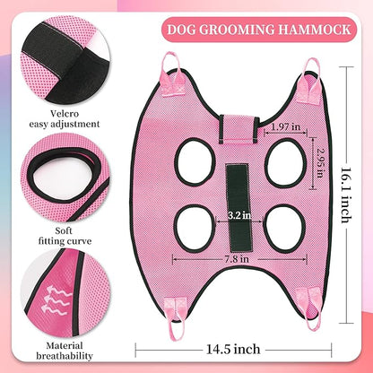 PatiencET Dog Grooming Hammock, Pet Grooming Hammock for Cats &amp; Dogs with Security Strap, Dog Sling for Nail Trimming with Nail Clippers/Trimmer, Nail File, Pet Comb(Pink XS)