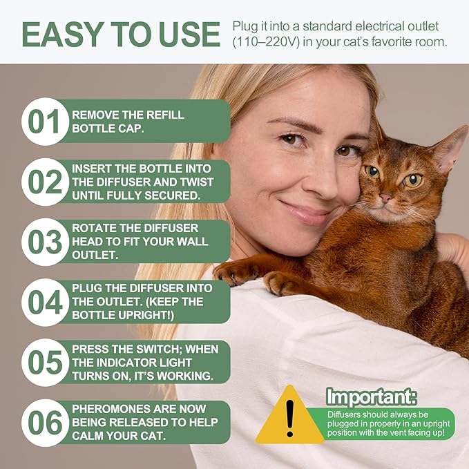 Cat Calming Diffuser Kit with 2 Plug-in &amp; 4 Refills, Pheromone Diffuser for Cats Reducing Fighting, Scratching, Urine, Aggression, Anxiety, Fireworks, Vet Visits, Travel, 120 Day Supply, Safe Formula